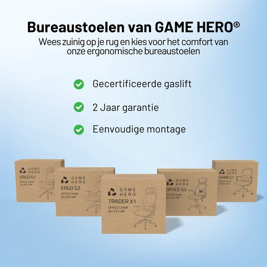 GAME HERO® Trader X1 Ergonomische Bureaustoel - Bureaustoel voor Volwassenen - 130KG - Zwart