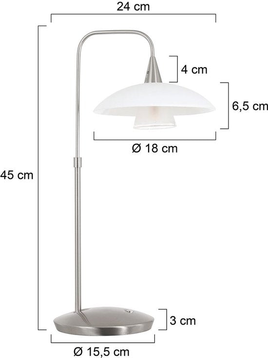 Tafellamp Tallerken 2657ST - Staal/Wit - Modern Design - Inclusief LED Lichtbron - Steinhauer