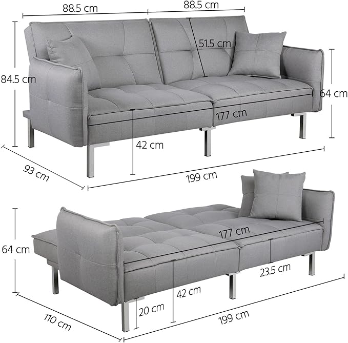 Yaheetech Slaapbank Lichtgrijs – Linnen Stof – Gedeelde Rugleuning – Ligoppervlak 177 x 110 cm