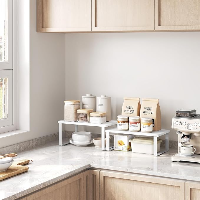 WOLTU Scaffalature kruidenrek set 2 stuks - stapelbare keuken plank organizer - wit MDF en metaal