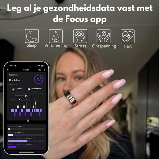 Focus® S1 Smart Ring - Rose gold - Maat 9 - Hartslag - Menstruatiecyclus - Slaap Monitor - Slimme Ring - Sport Prestatie - Stappenteller -IP68 Waterdicht - O2 Meting - Dames - Heren - Wearables - Oplaad Case - beschermring