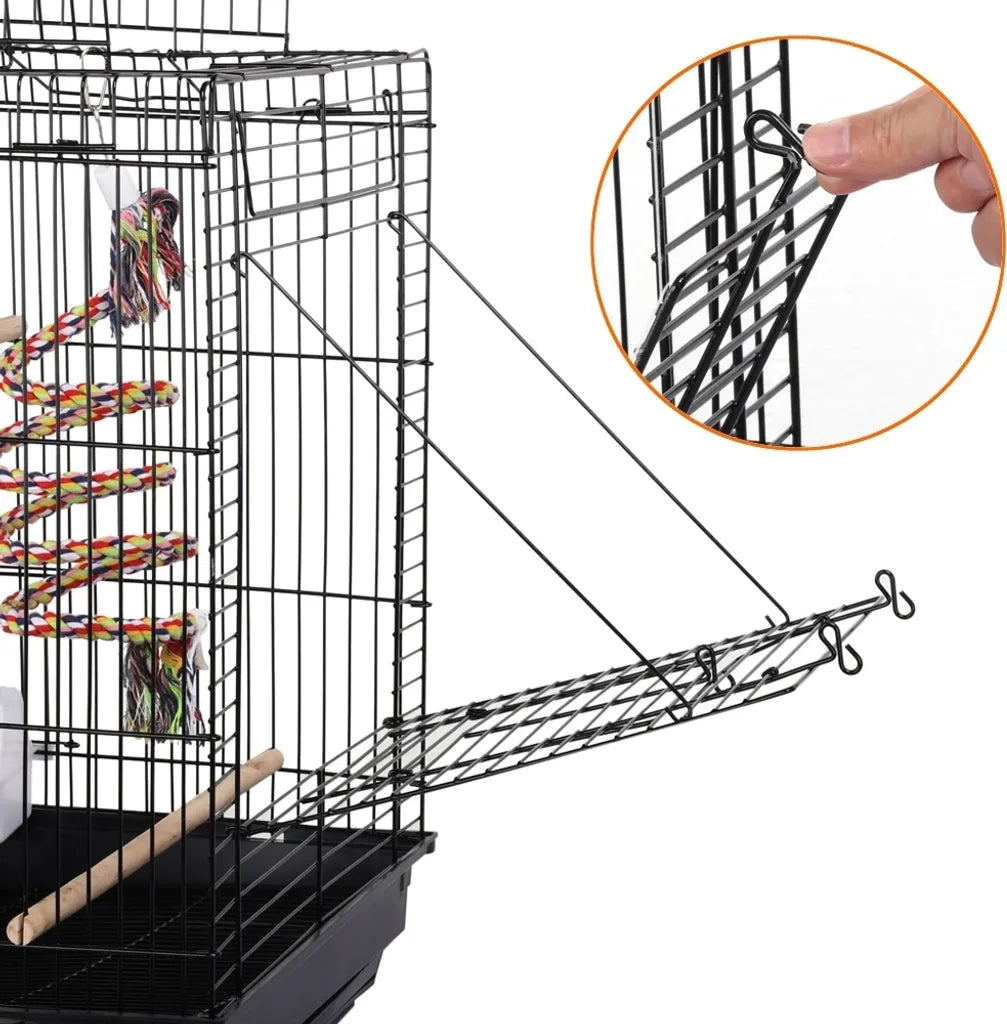 Yaheetech Vogelkooi met Speelgoed en Openklapbaar Dak - Zwart - 40 x 40 x 58 cm