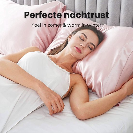 Satijnen set kussensloop - Incl. bonnet en slaapmasker - 60x70 cm - Slaapmuts - Krullen - Satijn - Moerbij - Zijden - Beauty - Silk - Zachte - Satin roze - Soft & Silky