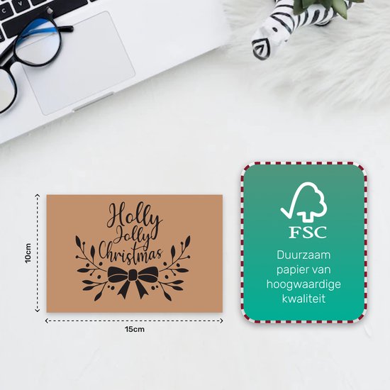 Giftmas - Kerstkaarten - Wenskaarten - 36 stuks - Met enveloppen en stickers - 10x15cm - Bruin