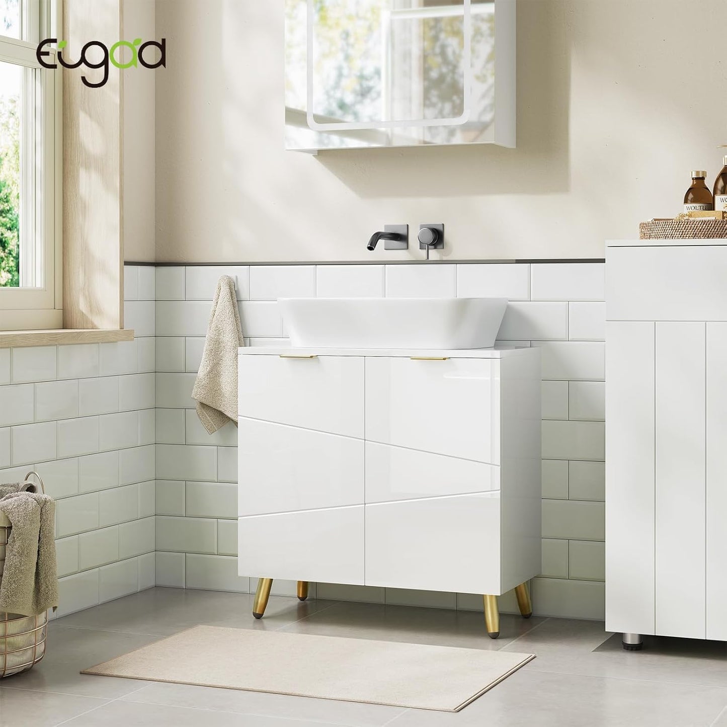 EUGAD Wastafelonderkast Wit Hoogglans - 60 x 60 x 30 cm - 2 Deuren