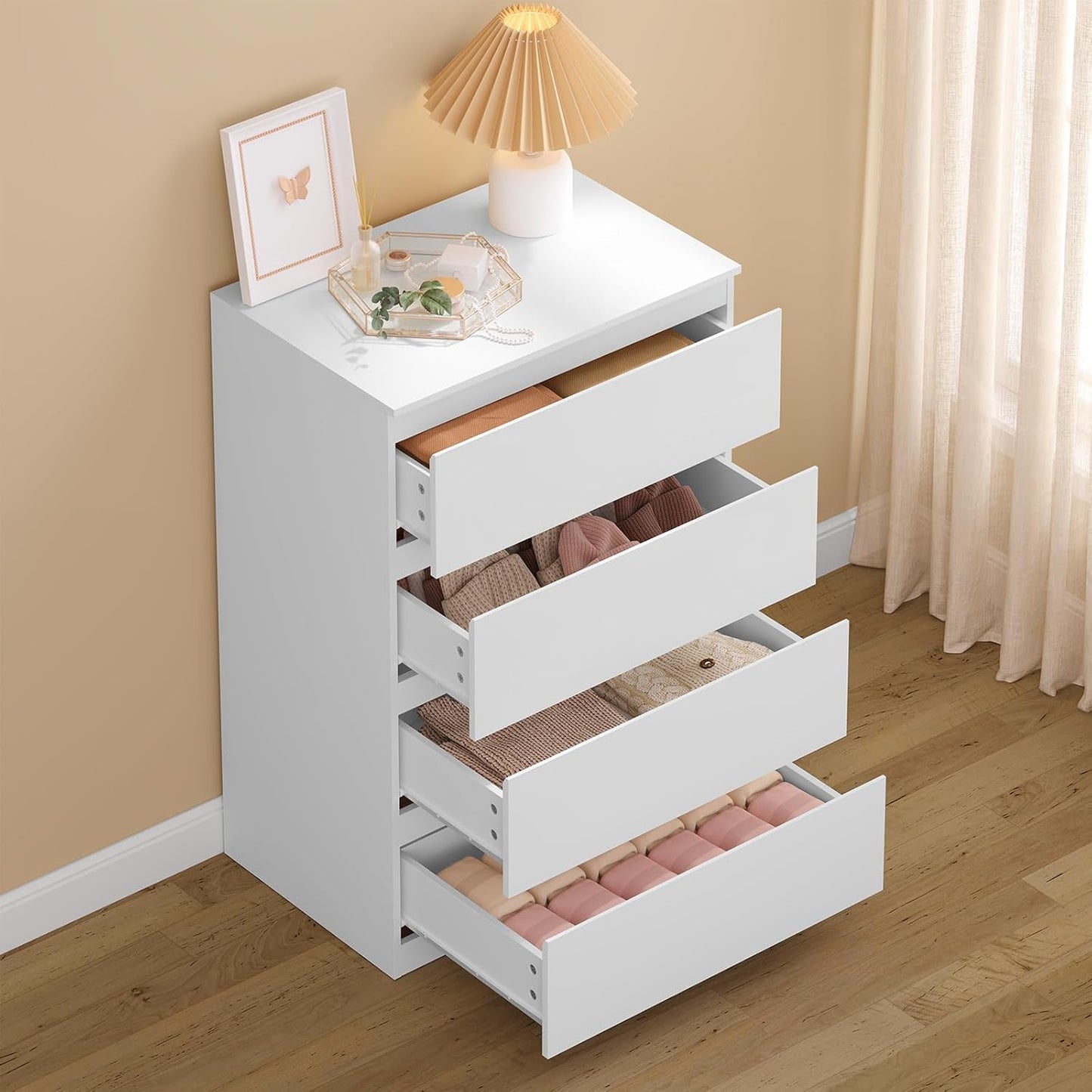 Woltu Ladekast Wit – 4 Lades – 60 x 40 x 90 cm – Moderne Opbergkast voor Slaapkamer en Woonkamer