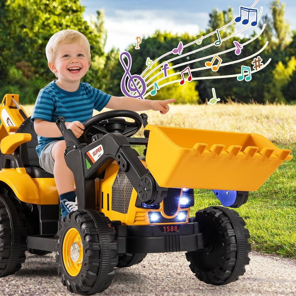 Coast Elektrische Kindertrekker met Aanhanger - Graafmachine en Schep - Afstandsbediening - Geel