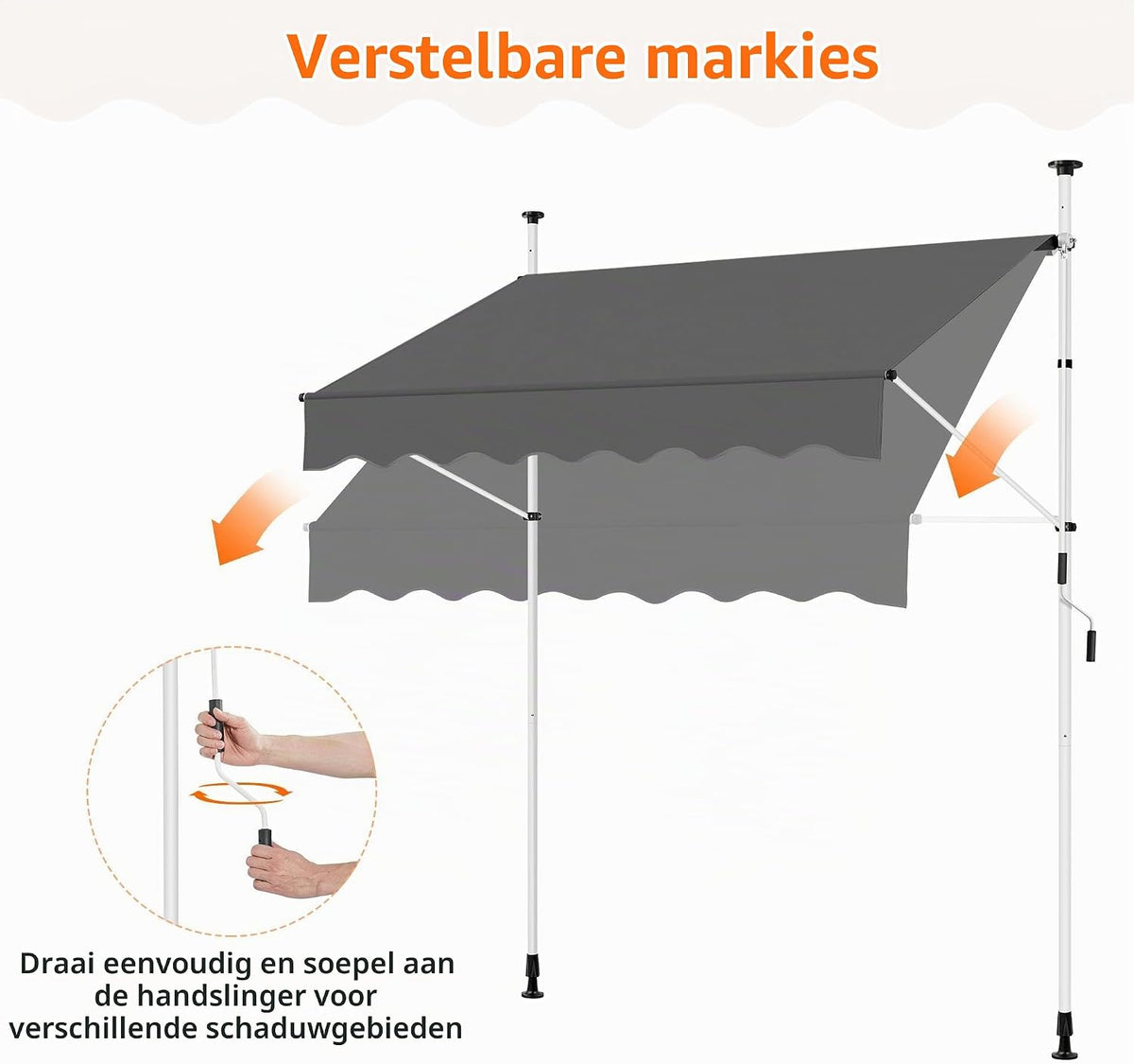 Yaheetech Klemzonnescherm met handslinger - Zonder boren - 150 x 180 cm - Donkergrijs