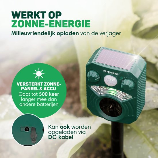 Vulpes Goods® Verjager - Ultrasone Kattenverjager op zonne-energie - Kattenschrik - Marterverjager - Dierenverjager - Waterdicht - Afweermiddel voor Ongedierte
