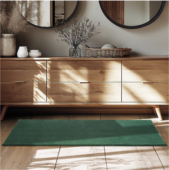 tectake® Kortpolig Vloerkleed - 80 x 150 cm - Groen - Tapijt voor Woonkamer, Slaapkamer, Eetkamer - Onderhoudsvriendelijk en Wasbaar - Antislip Ondertapijt - Allergievriendelijk - Diverse maten en kleuren