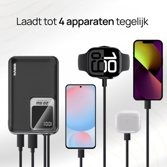 Drivv. Powerbank 20.000 mAh - Met Ingebouwde 8 pin & USB C Kabel - Inclusief 60W Oplaadkabel - 22.5W Snellaadfunctie - USB / USB C - Noodpakket