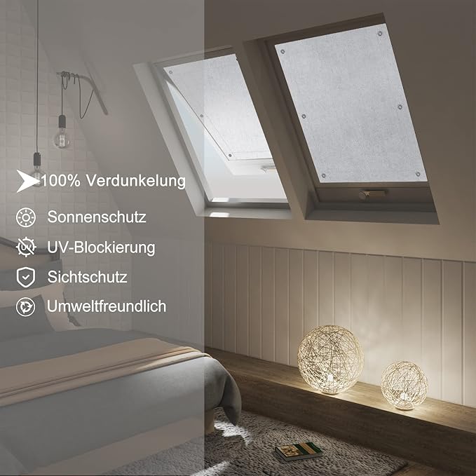 WOLTU thermisch verduisteringsrolgordijn dakraam - zonder boren met zuignappen - wit - 76 x 115 cm - voor Velux en Roto P08 408