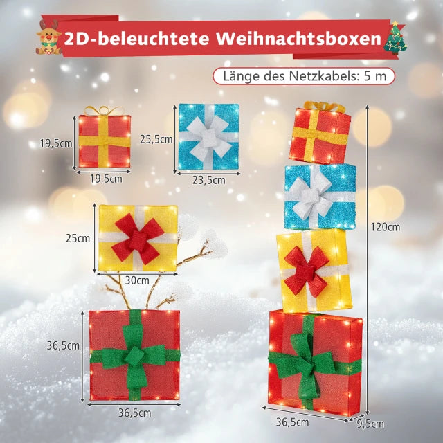 Coast Kerstcadeaudozen Set - Verlicht - 48LED - Gestapeld - Tuin - Kerst - Meerkleurig