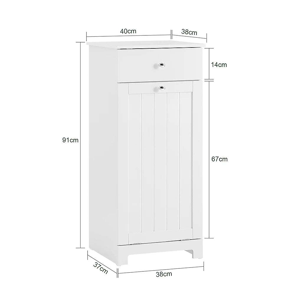 Sobuy Badkamerkast Wasmandkast – Voorzien Van 1 Uitneembare Wasmand En 1 Deur En 1 Schuiflade – Voor Badkamer En Wasruimte – Wit Gelakt Mdf – 40 x 38 x 90 cm