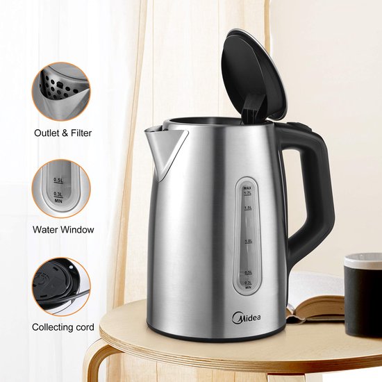 Midea Waterkoker MK-17S30B2-E5 - 6 kooktemperaturen - 1.7L - RVS