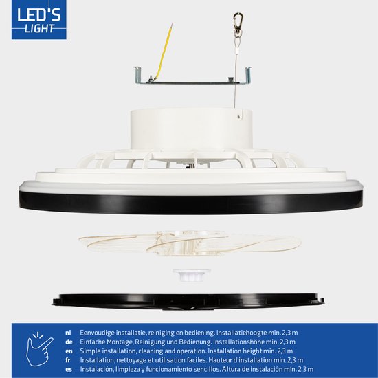 LED’s Light plafondventilator met verlichting 48 cm – Ventilatiesnelheid en bediening met afstandsbediening - Plafondlampen met Ventilator & Lamp - Zwart