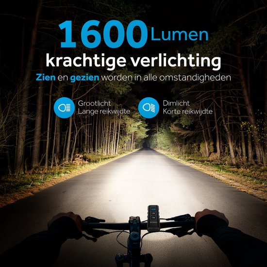 Tikkens LED Fietsverlichting 1600 Lumen - Fietslamp USB Oplaadbaar - Fietsverlichting met Powerbank - Voorlicht MTB & Racefiets Verlichting - Waterdicht Fietslicht