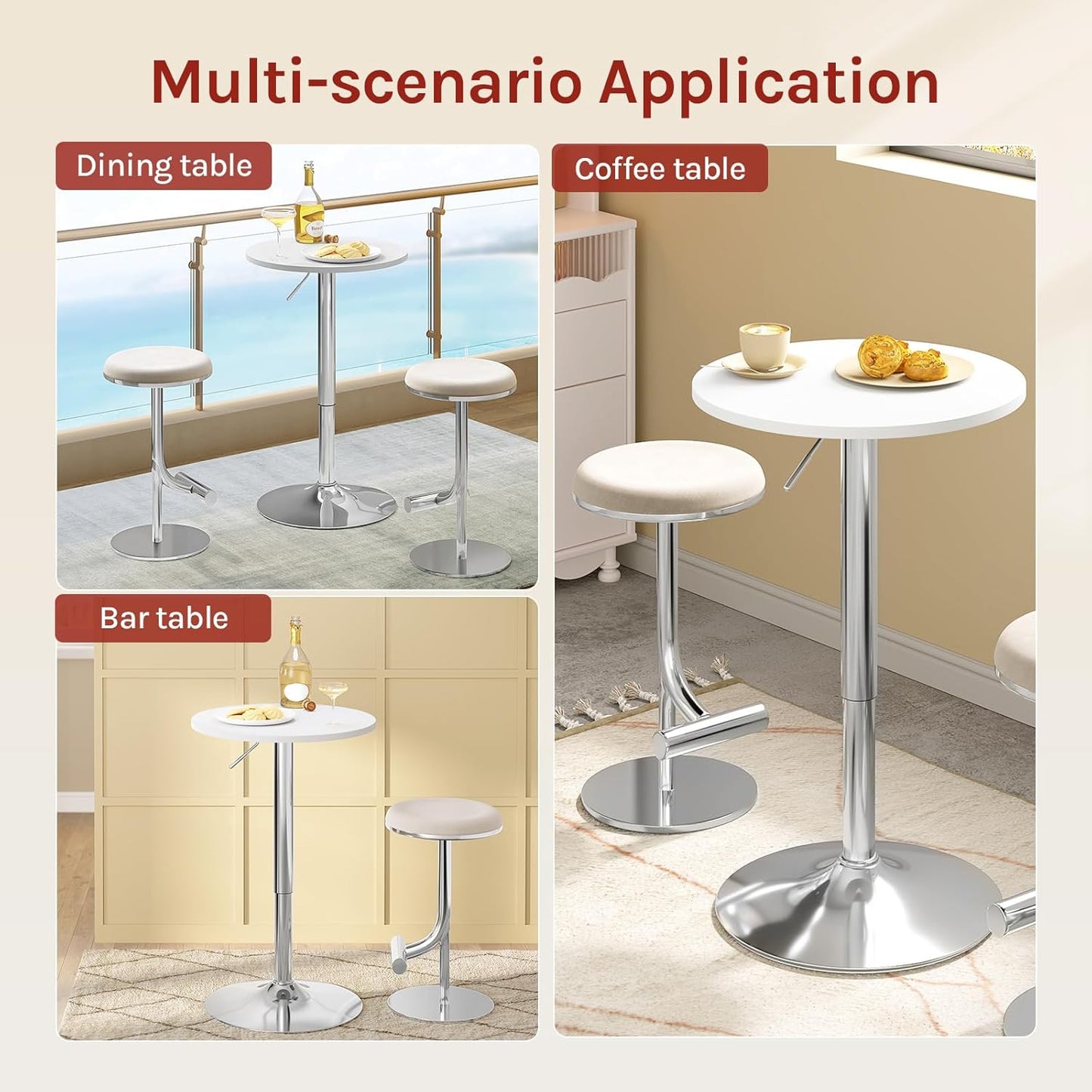 WOLTU Verstelbare Bartafel - Ø52 cm - 70-91 cm Hoog - Draaibaar - Chroomvoet Ø45 cm