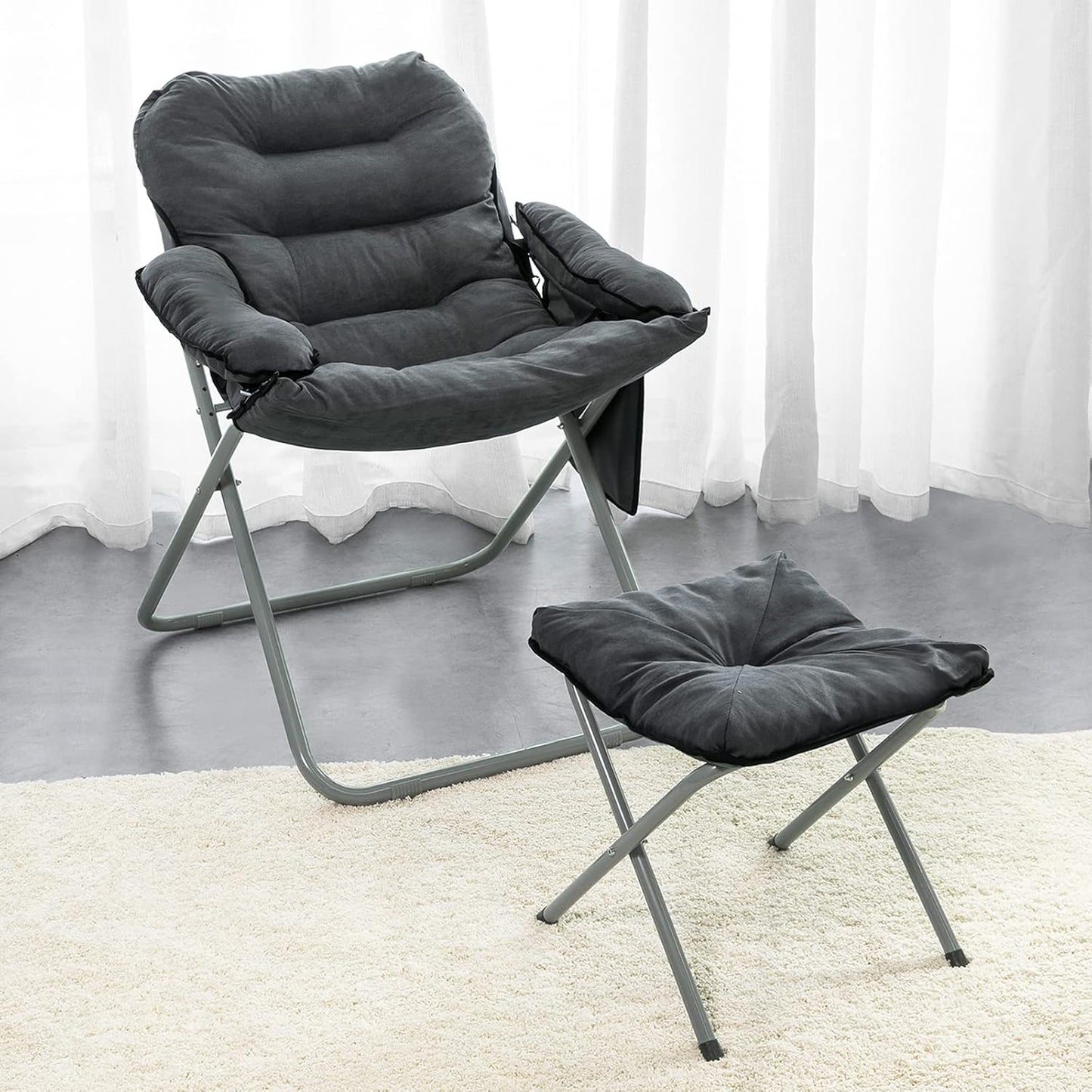 SoBuy Campingstoel met voetensteun - Inklapbaar - Comfortabel - Max. 150 kg - Grijs