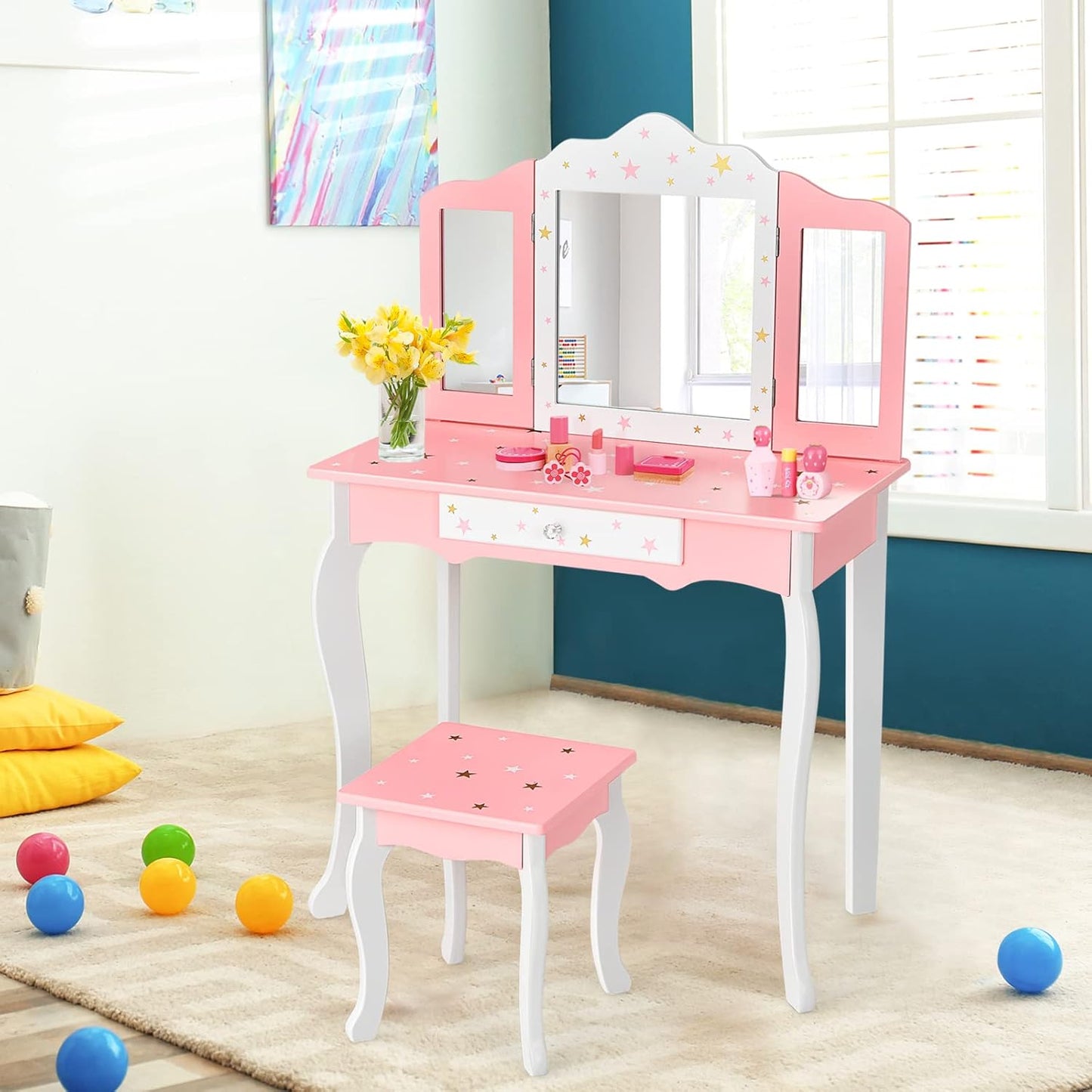 Coast Kinderen Krandtafel Princess Kappeldafel met lade opvouwbare spiegel met kaptafel roze