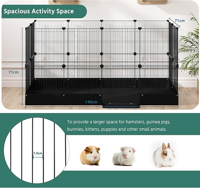 EUGAD 0061WL dierenren voor kleine dieren - metalen speelren met waterdichte Oxford bodemplaat - 140 x 71 x 71 cm zwart