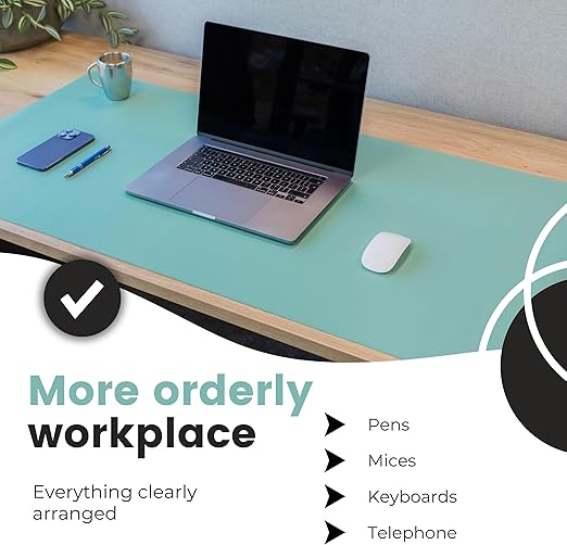 Bureau Onderlegger 80x40 cm – Desk Mat Muismat – Turquoise – Werkplek Organizer