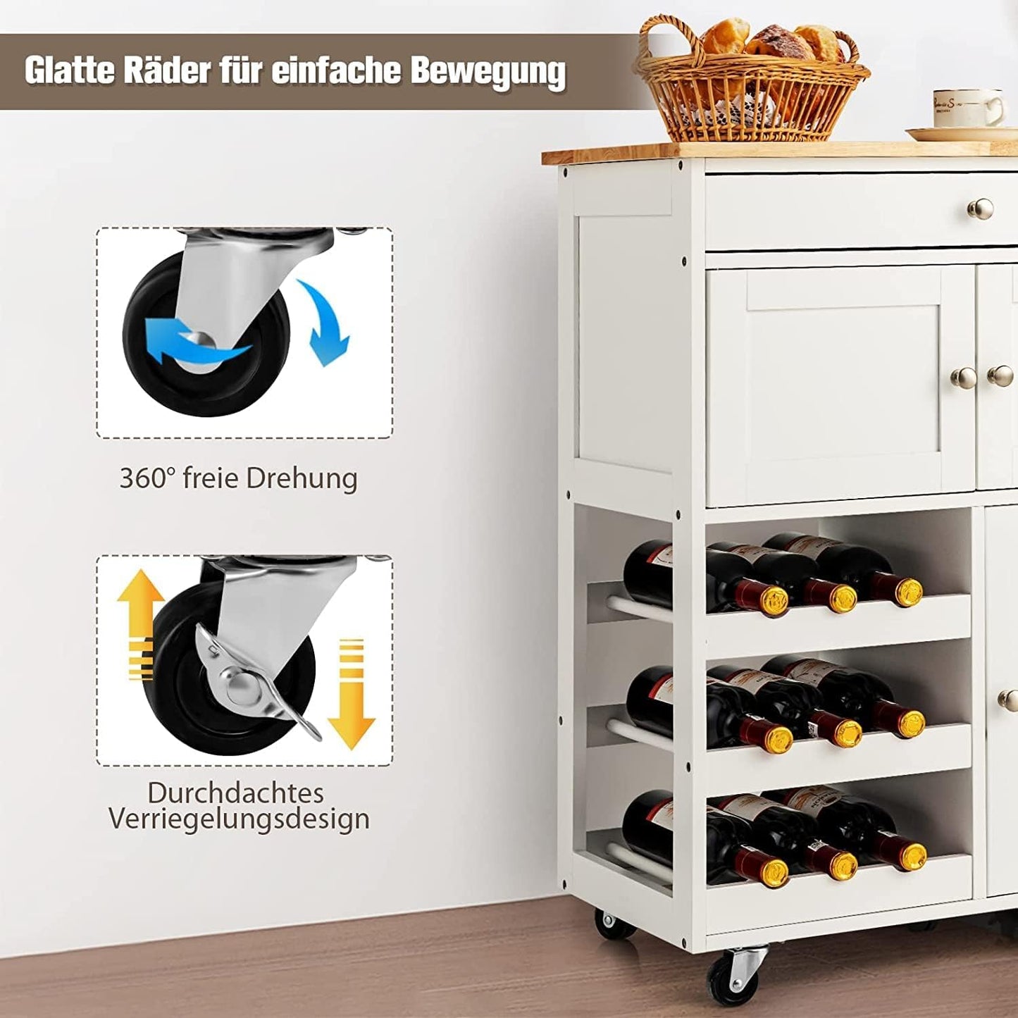 Coast Keukentrolley op wielen - Max. 20 kg - 67 x 37 x 86 cm - Wit
