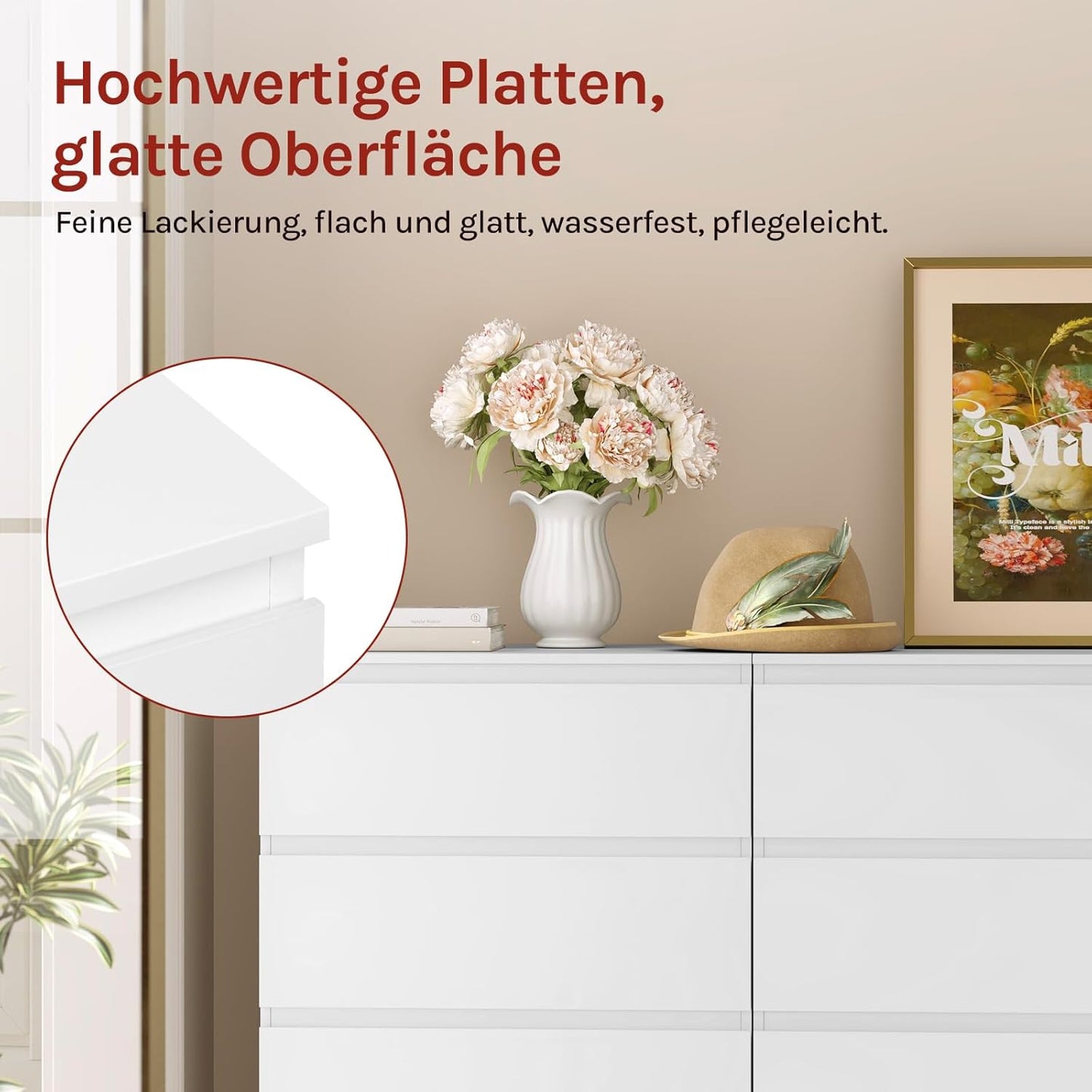 Woltu Ladekast Wit – 4 Lades – 60 x 40 x 90 cm – Moderne Opbergkast voor Slaapkamer en Woonkamer