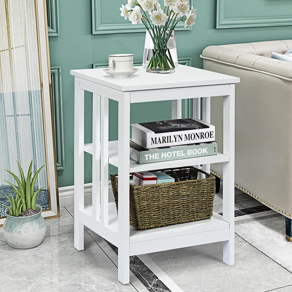 Coast 3-daagse nachtkastje Sofatische salontafel voor slaapkamers 40 x 40 x 61 cm wit