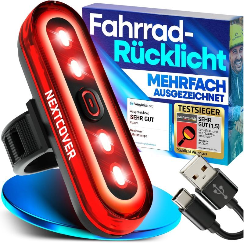 Nextcover Fietsachterlicht - LED - Remlicht - USB - 8U Batterij - Zwart