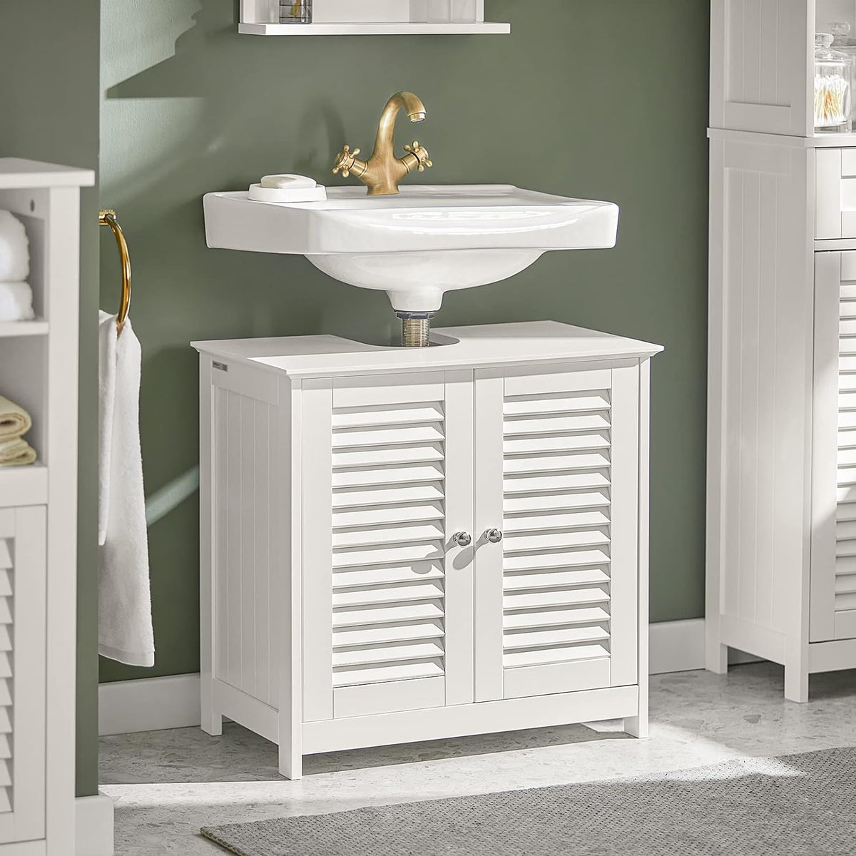 SoBuy Wastafelmeubel - 2 Deuren En 2 Laags - Wit - 60x35x58cm