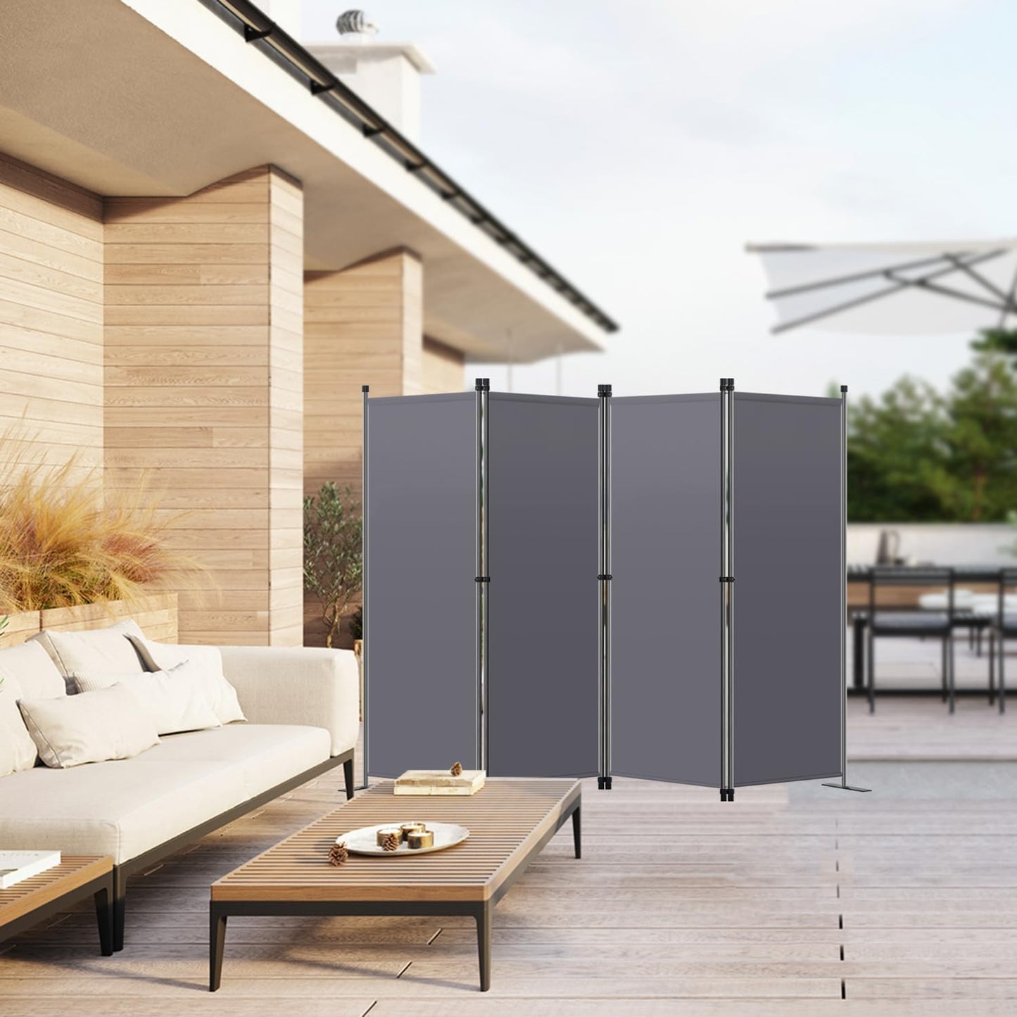 Angel Living Kamerscherm 4-Panelen – Stabiele Roomdivider & Inkijkbescherming van Staal en Polyester, Opvouwbaar – Grijs