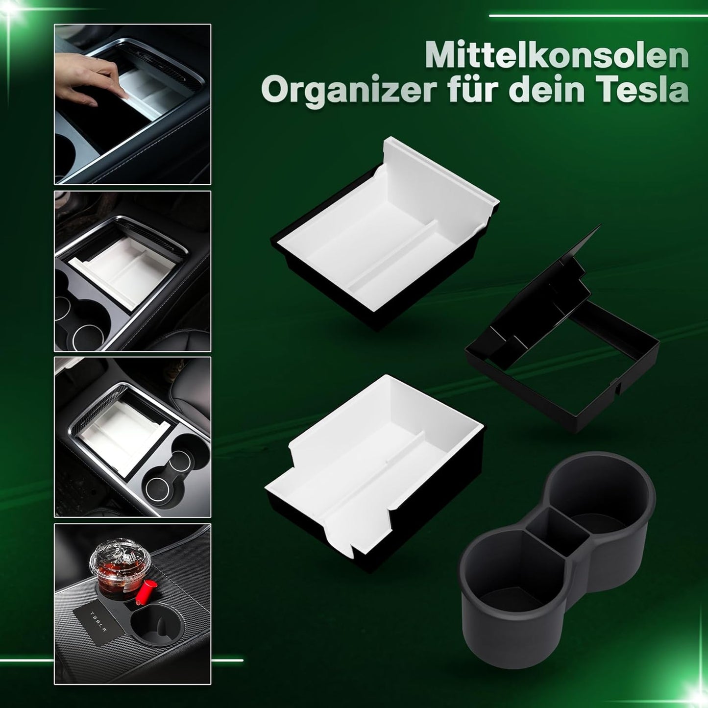 loonara® SpaceMax Elite Middenconsole Organizer – Geschikt voor Tesla Model 3 & Model Y (incl. Highland) – Premium Accessoire voor Meer Ruimte & Orde