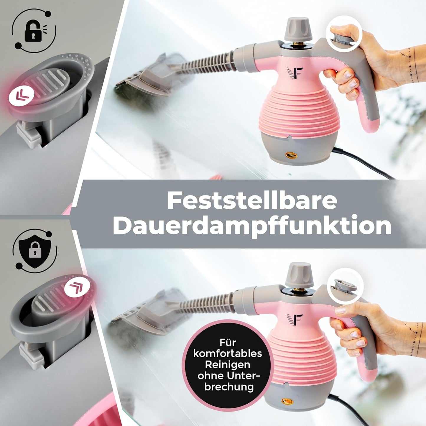 Neighbour's Friend Handdampfreiniger Rosa – Krachtige stoomreiniger met 350ml tank, stoomregulering & accessoires voor huis, ramen, meubels & meer