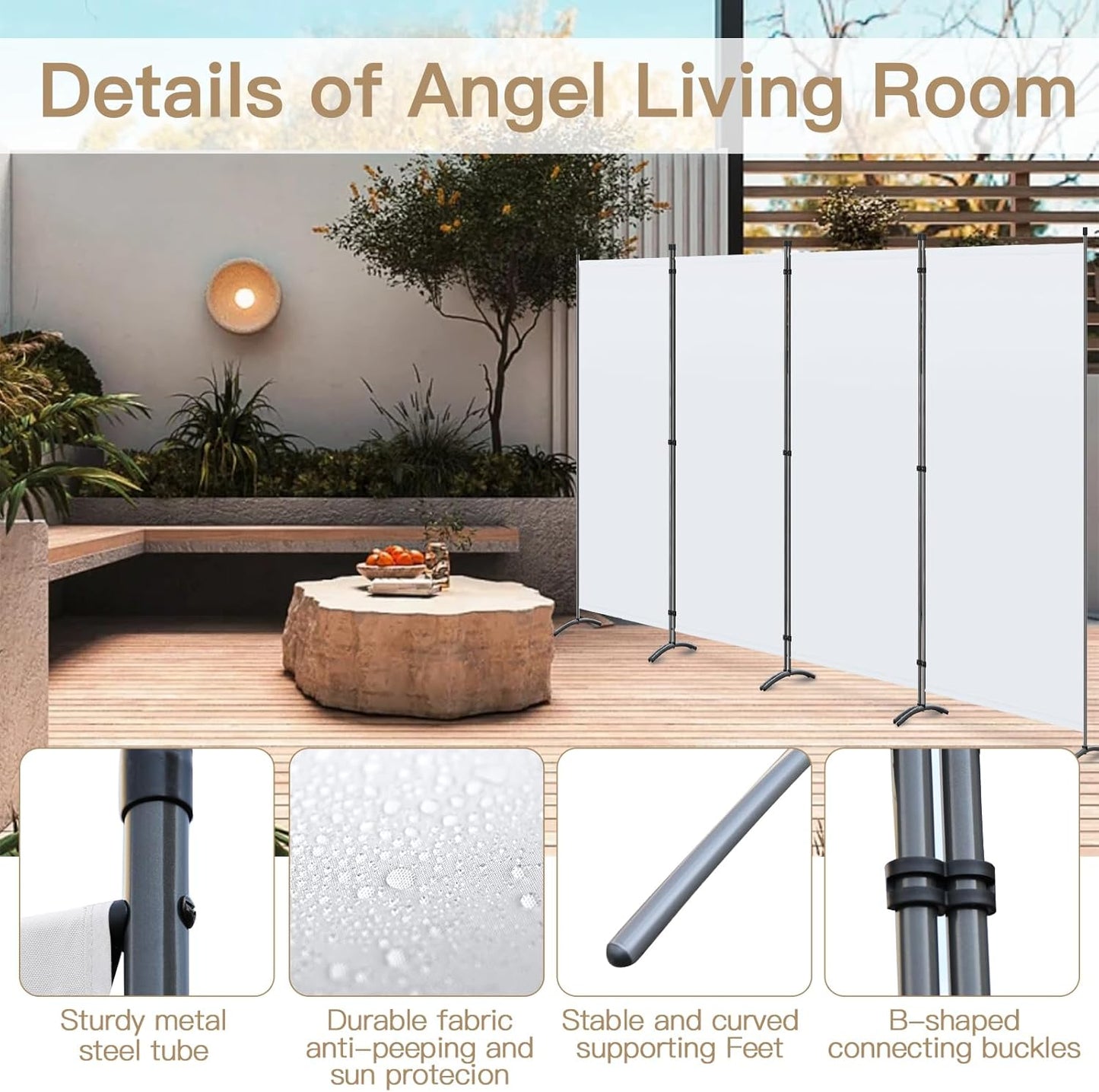 Angel Living Kamerscherm - 4 Panelen - 324 x 170 cm - Wit