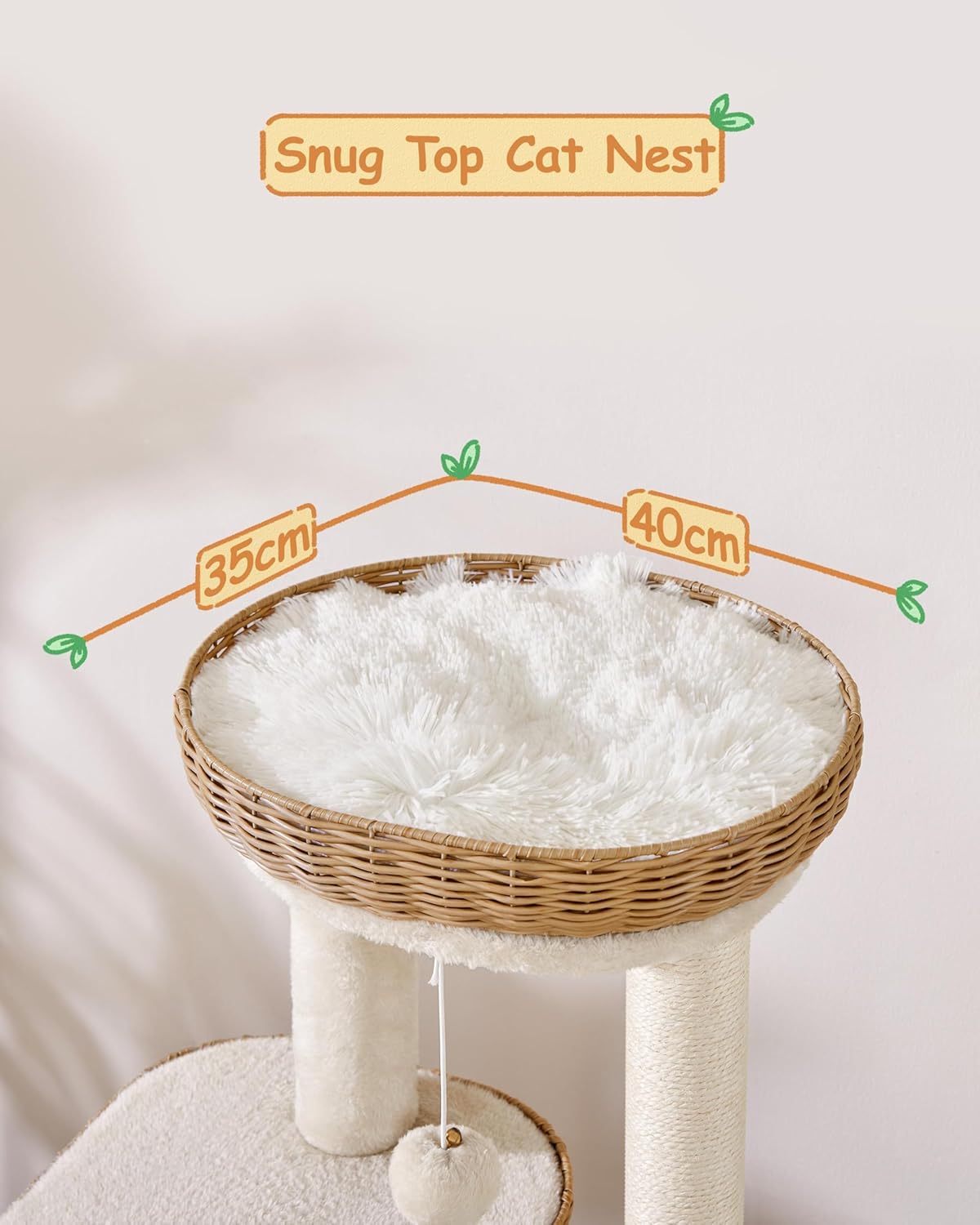 Yaheetech Krabpaal Met Rotan Kattenhuis – 49 x 41 x 91 cm – Voorzien Van Luxe Kattenmand En Sisal Krabpalen En Zachte Uitneembare Matten – Voor Kittens En Volwassen Katten – Beige Rotan En Pluche