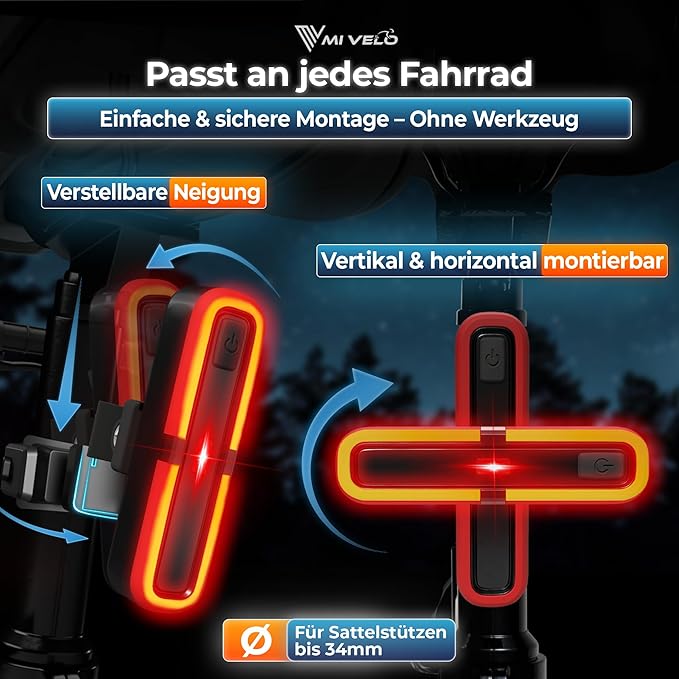 Achterlicht fiets met remindicator - achterlicht StVZO goedgekeurd met voedingsbatterij - USB-C oplaadbare fietslamp IPX5 waterdicht - achterlicht LED voor racefiets, MTB & gravel bike
