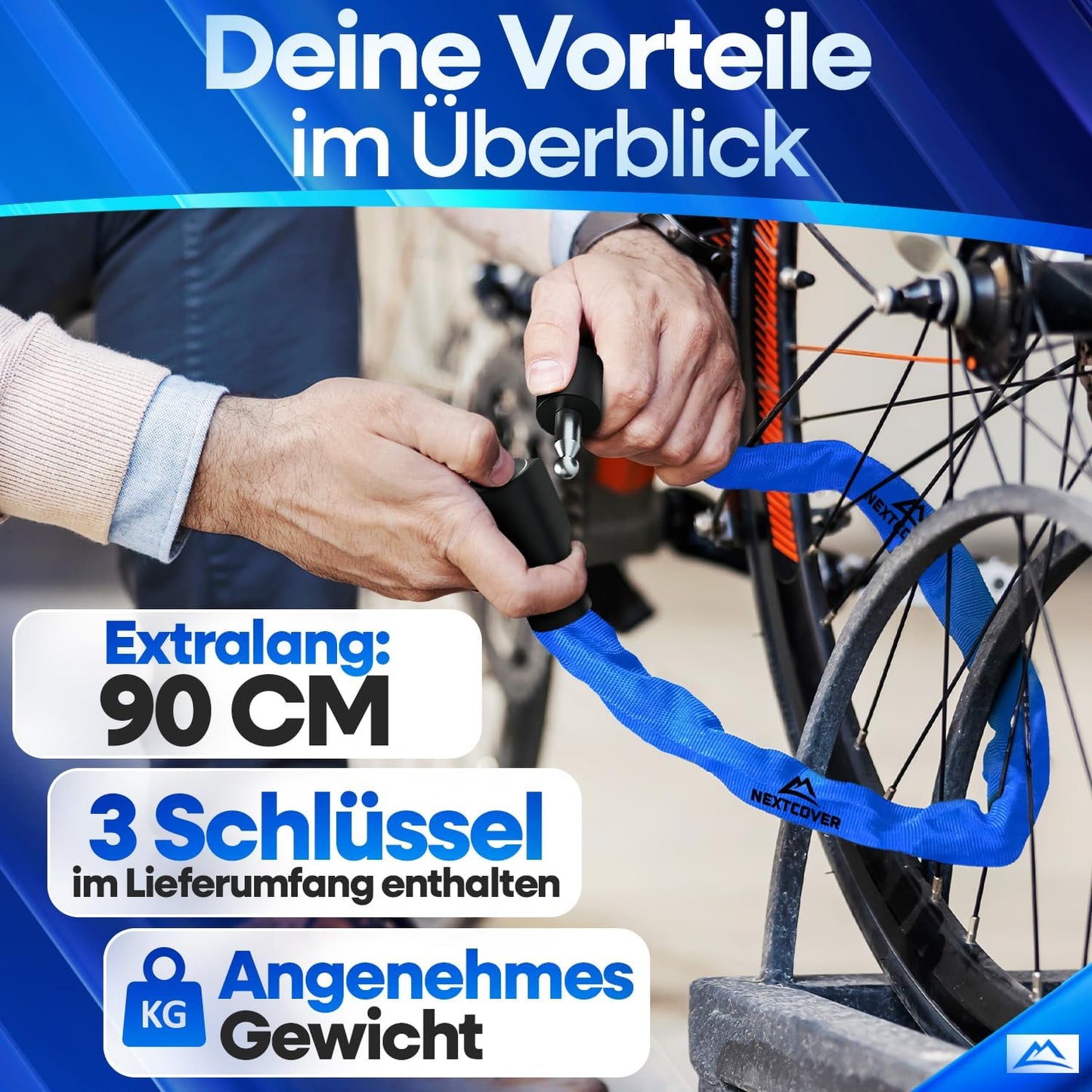 NEXTCOVER® Fietsslot LockOne met sleutel - hoge veiligheid - robuust & duurzaam - 3 sleutels - Blauw