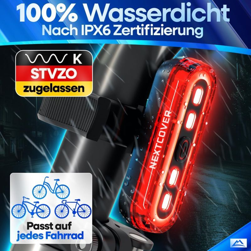 Nextcover Fietsachterlicht - LED - Remlicht - USB - 8U Batterij - Zwart