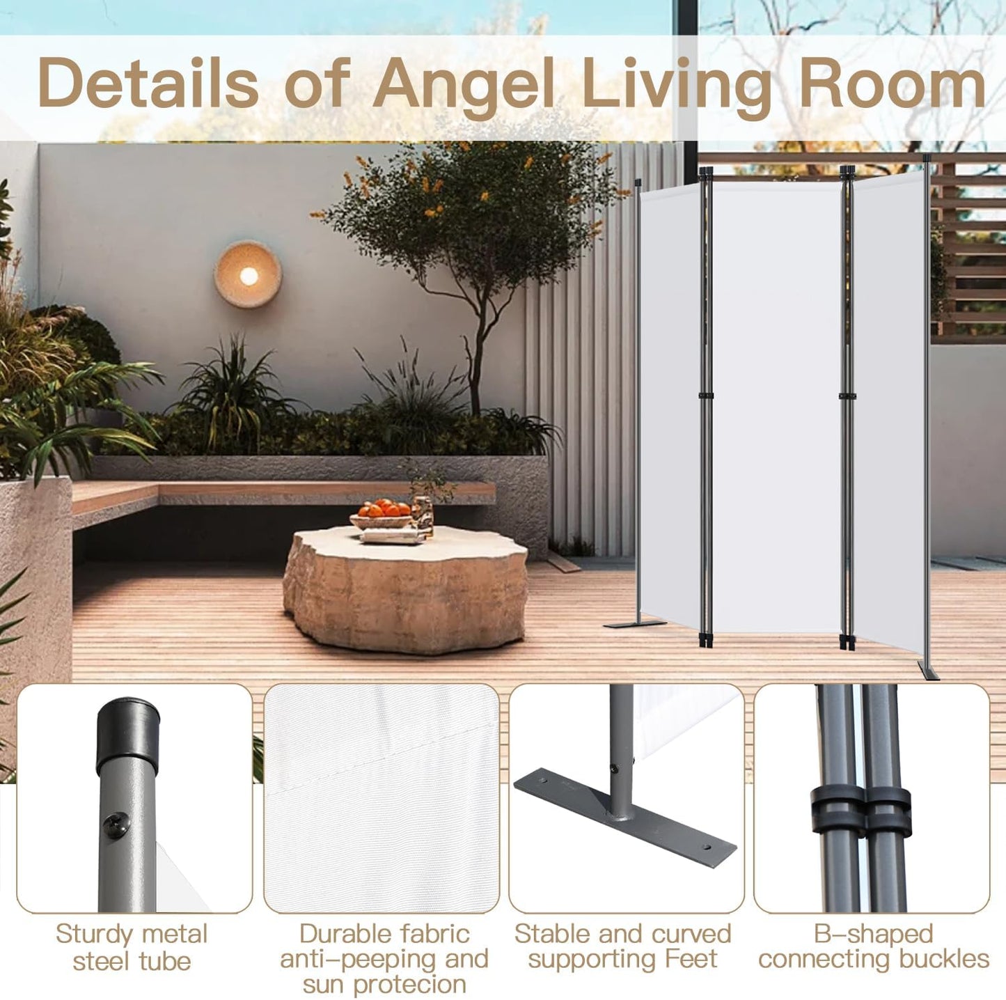 Angel Living Kamerscherm - 3 Panelen - 168 x 165 cm - Wit