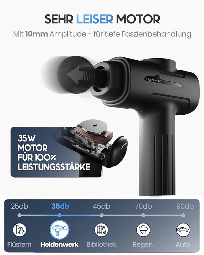 Heldenwerk Massagepistool met 6 opzetstukken – 3200 omw/min, USB-C, spiermassageapparaat - Zwart