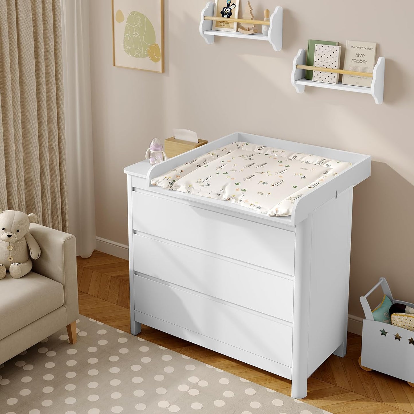 Woltu Aankleedplank Wit – 80 x 78,5 cm – Afneembaar Verschoonblad voor Commode (46,5–50 cm Diepte)