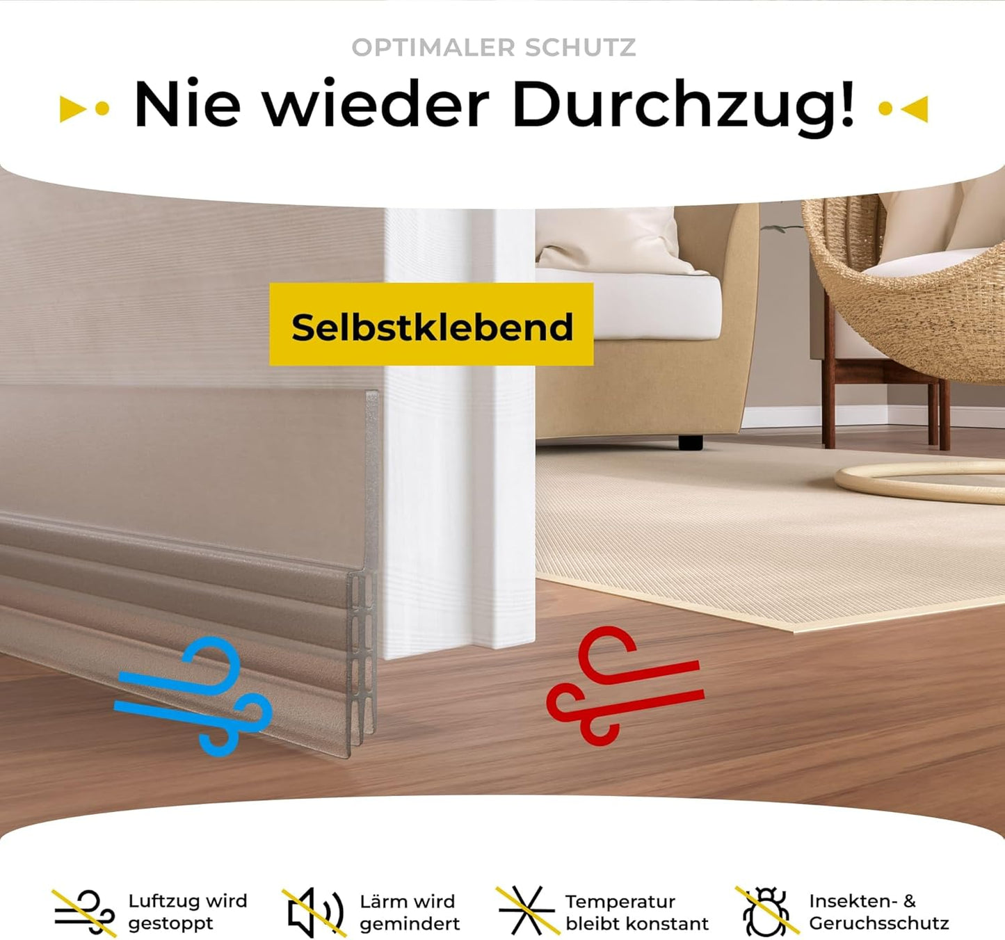 Five Dots Tochtstrip voor deuren van siliconen (zelfklevend) - houdt warmte in de kamer en stopt tocht onder de deur - tochtstopper voor deuren als bescherming tegen kou