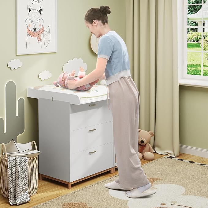 WOLTU WT007 aankleedblad voor commode - wit MDF - verstelbare diepte 46,5 tot 50 cm
