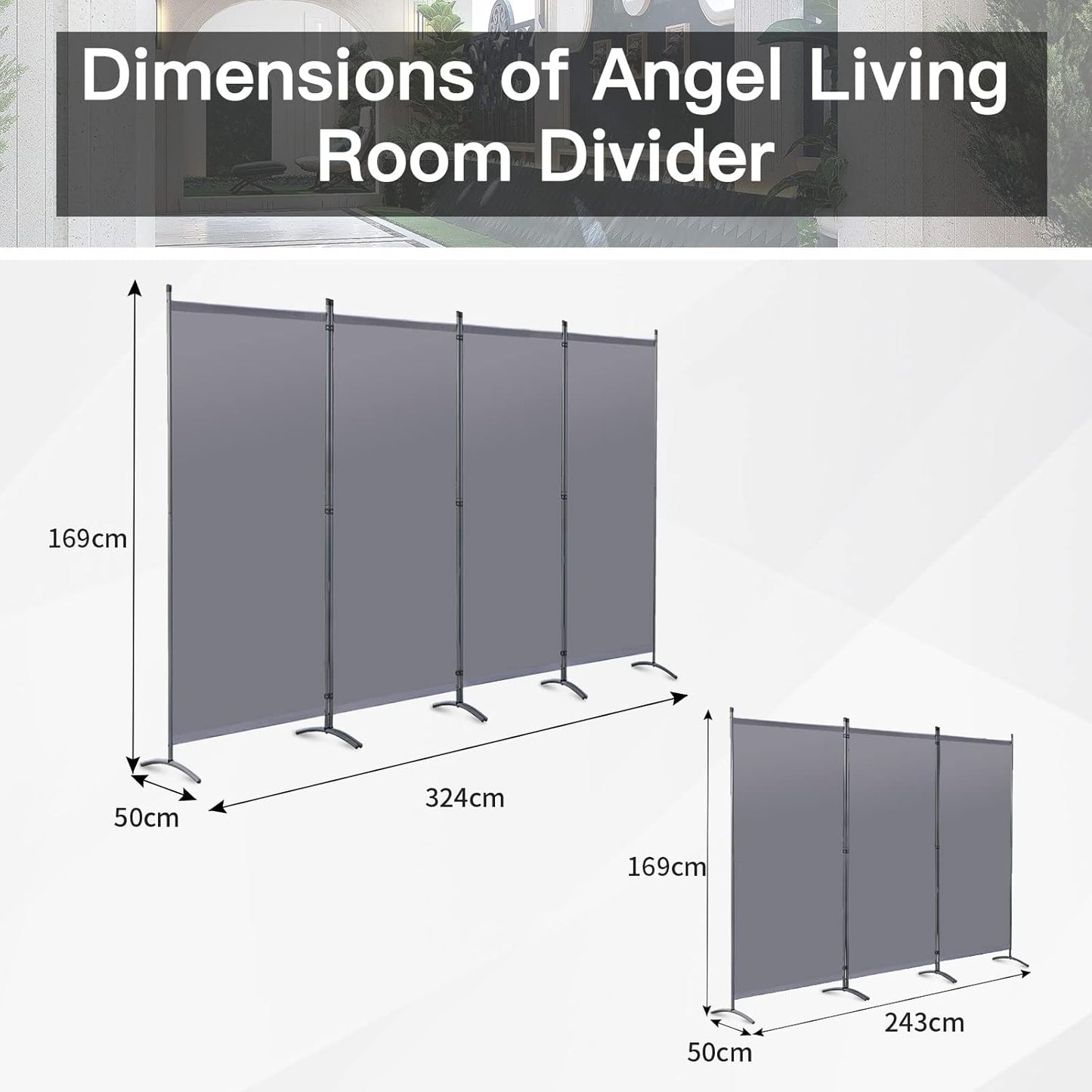 Angel Living Kamerscherm - 3 Panelen - 243 x 170 cm - Grijs