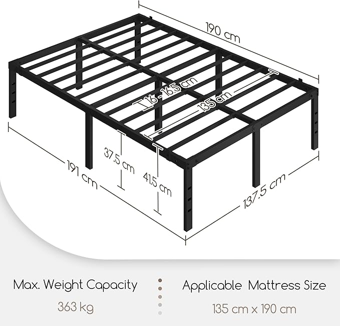 Yaheetech Metalen Bedframe 135 x 190 cm – Zwart – 135 x 190 x 41,5 cm – Met Stalen Lattenbodem en Opbergruimte