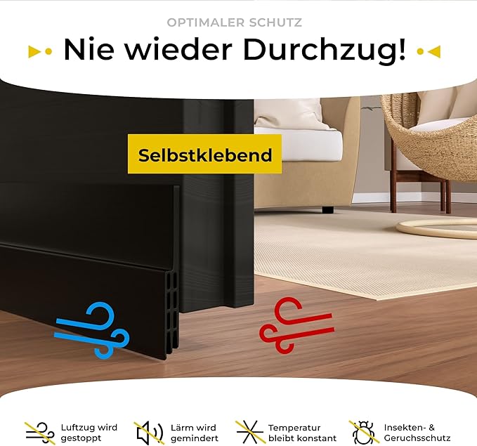 Five Dots Tochtstrip voor Deuren - Zelfklevend - Houdt Warmte in de Kamer en Stopt Tocht onder de Deur – Tochtstopper voor Deuren als Bescherming tegen Koude