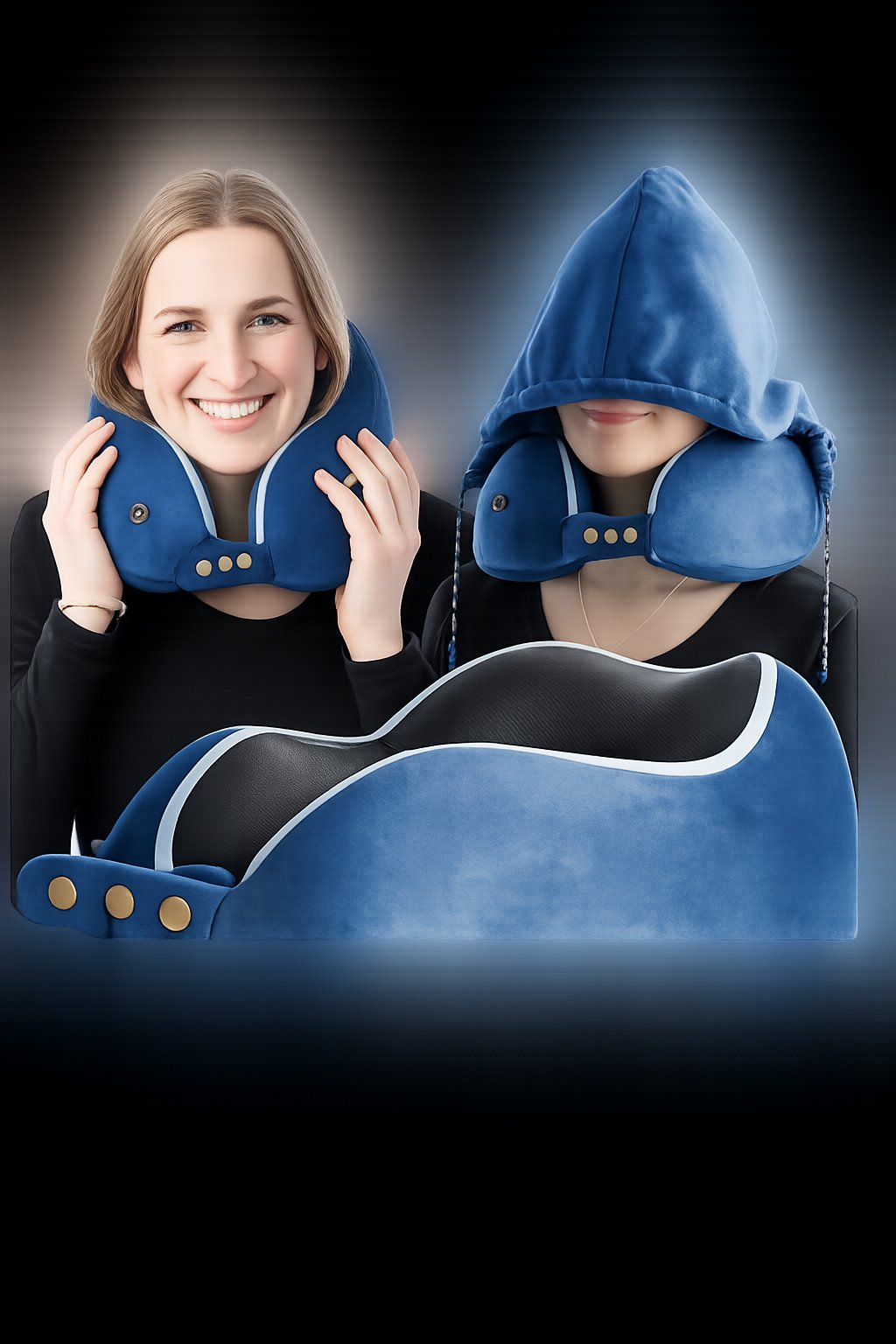 Heldenwerk nekkussen met capuchon – 6-voudig verstelbaar – Wasbaar – Navy Blue
