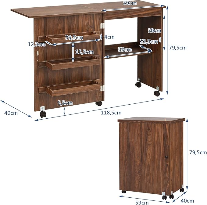Coast Opvouwbare Naaimachine Tafel – Multifunctioneel – 118,5 x 40 x 79,5 cm – Bruin