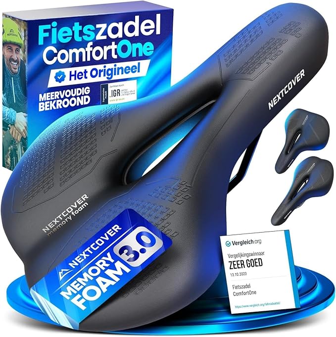 Nextcover ComfortPro Fietszadel - Memory Foam - Waterdicht - Ademend - Zwart